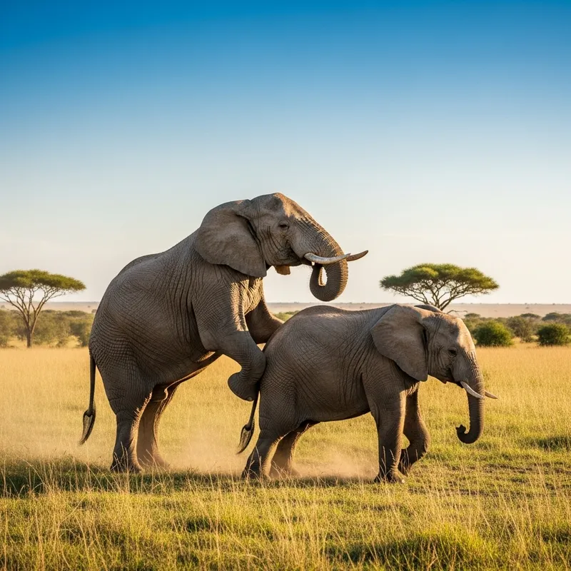 Wild Elephants Mating: Majestic Scene in Grasslands
