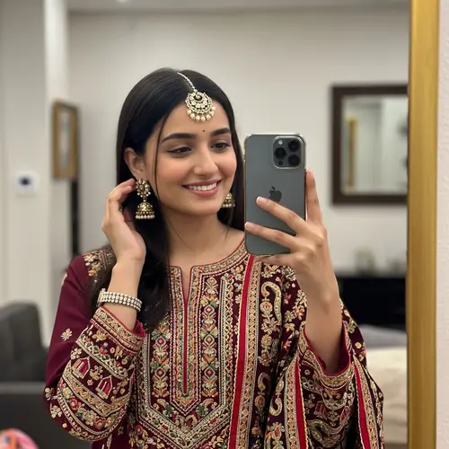 Eid Traditions: Young Indian Woman's Mirror Selfie