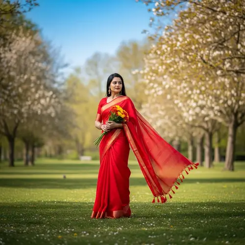 Elegant Indian Saree Girl in Blooming Park