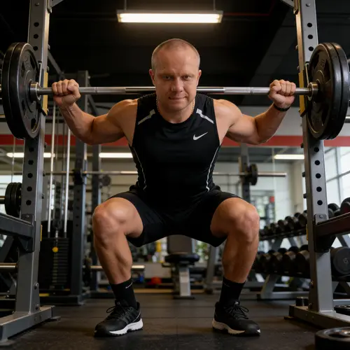 Strength Training: Powerful Squats in High-Quality Gym Wear