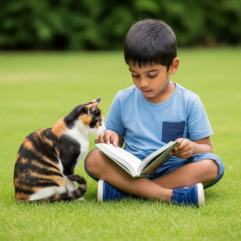 Boy Sitting with Cat - Heartwarming Moment