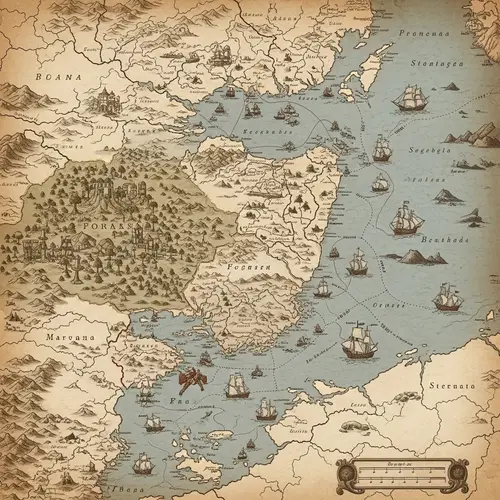 Detailed Parchment Map of Three Distinct States and Enigmatic Forest