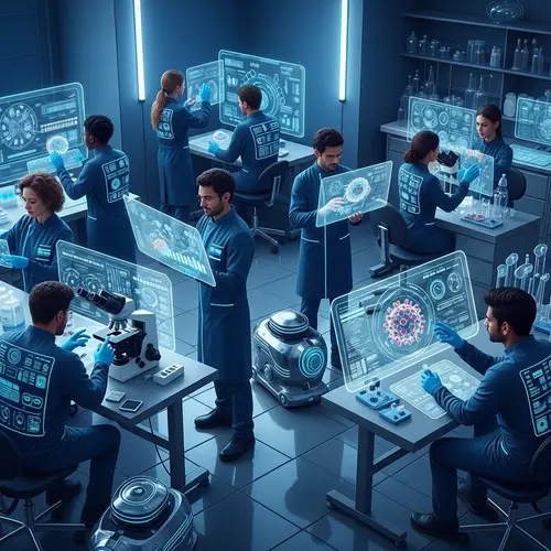 Futuristic Medical Technologists Explore Advanced Science