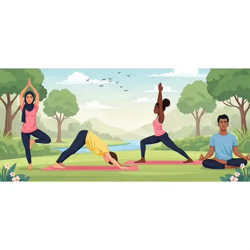 Diverse Yoga Poses in a Peaceful Garden Setting