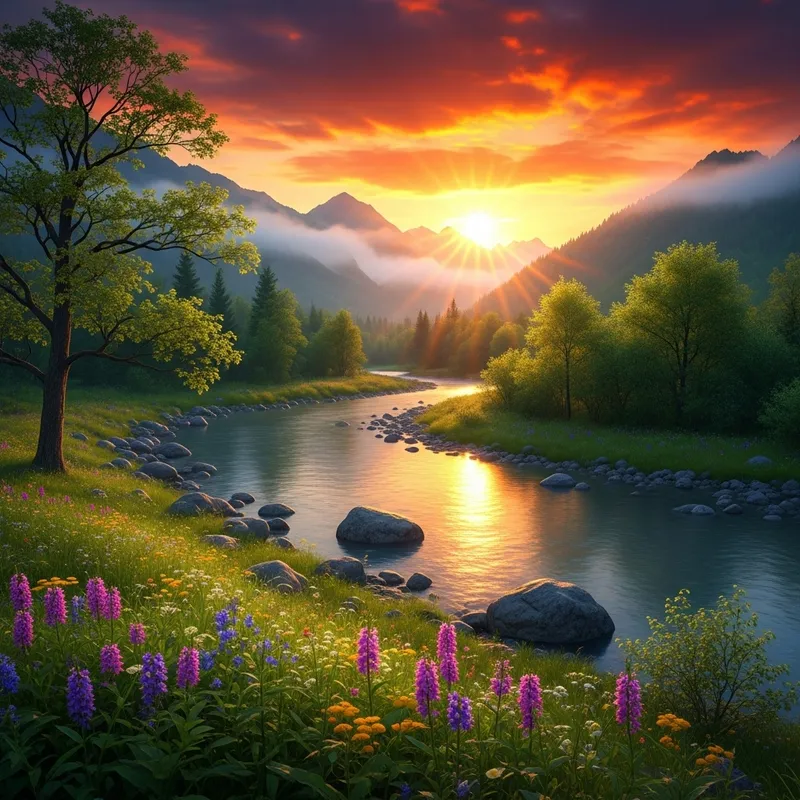 Captivating Natural Landscape | Glorious Sunset & Serene River