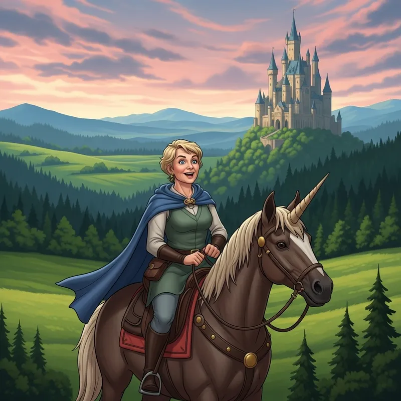 Emma Thompson Riding Unicorn to Hogwarts