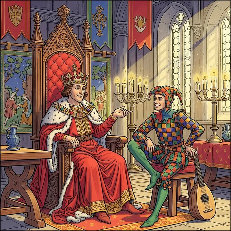 Medieval King and Jester Conversation Illustration