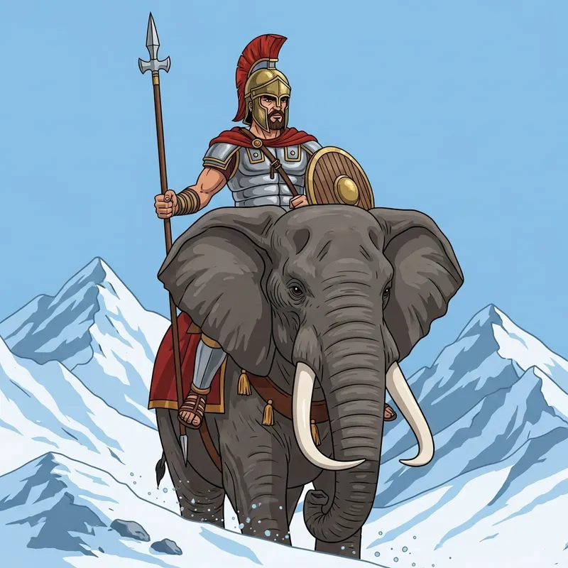 Hannibal Riding Elephant Through Snowy Mountains