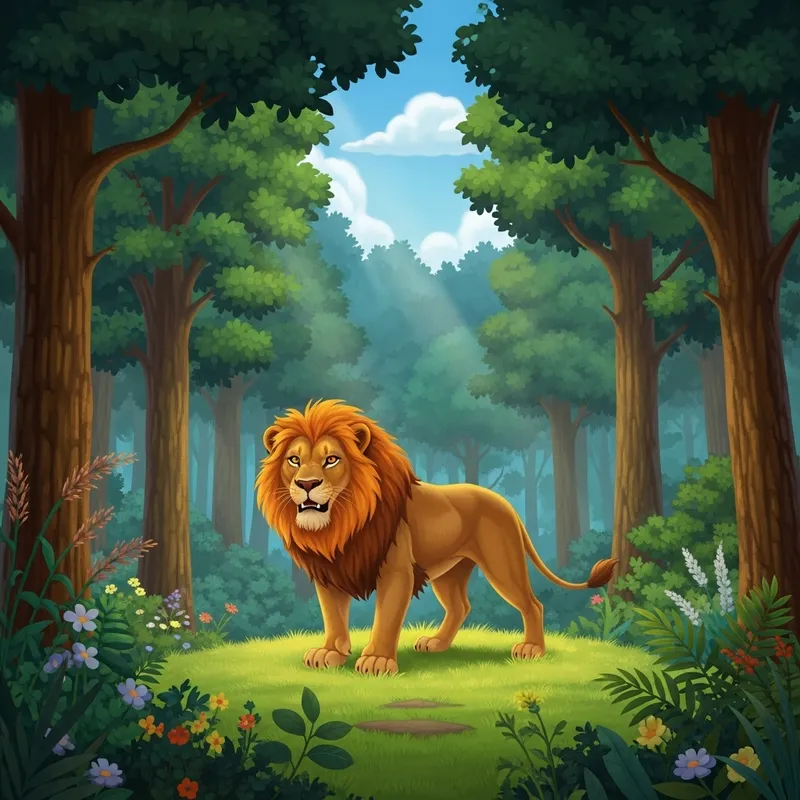 Majestic Lion in Forest: Nature's Golden Beauty