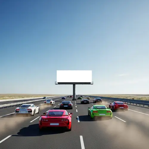 Dynamic Sports Car Racing on One-Way Highway | Blank Billboard Scene
