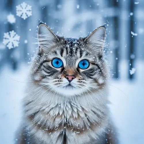 Cute Blue-Eyed Cat Covered in Snow | Cinematic Winter Shot