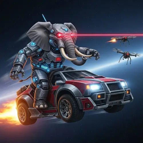 Biomechanical Elephant Cyborg in Interspace Adventure