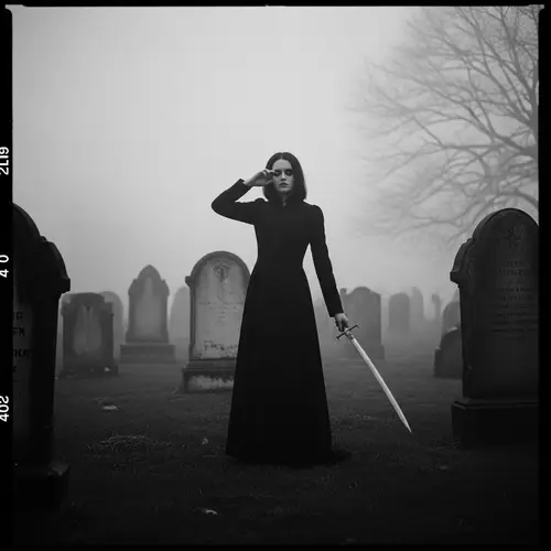 Eerie Gothic Horror Scene in Foggy Graveyard