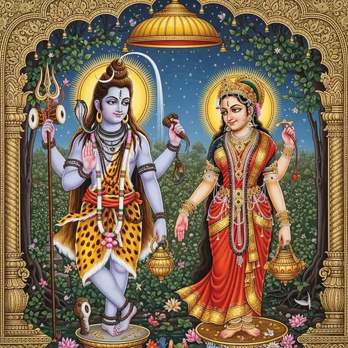 Divine Depiction of Lord Shiva and Maa Parvati in Traditional Indian Art