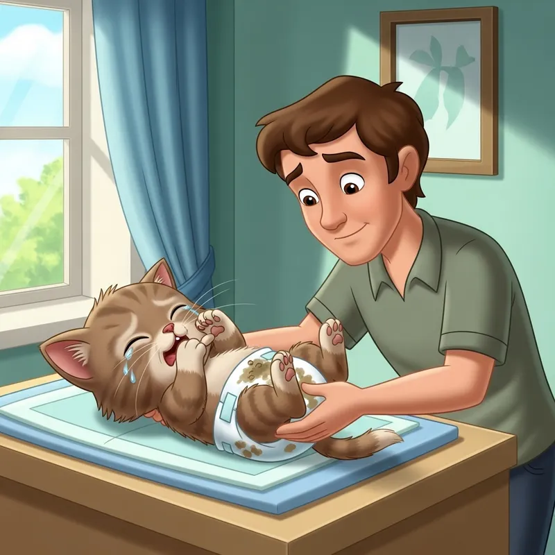 Newborn Kitten in Diapers - Changing Table Animated Scene