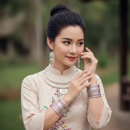 Vietnamese Girl Adorned in Local Jewelry