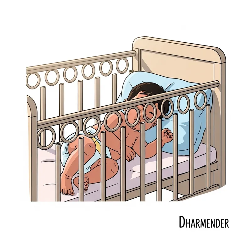 Cute Dharmender Baby Sleeping in Cozy Crib Vector Art