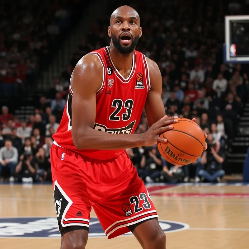 Michael Jordan Red Basketball Uniform - Iconic Athlete Portrait on Hardwood Court