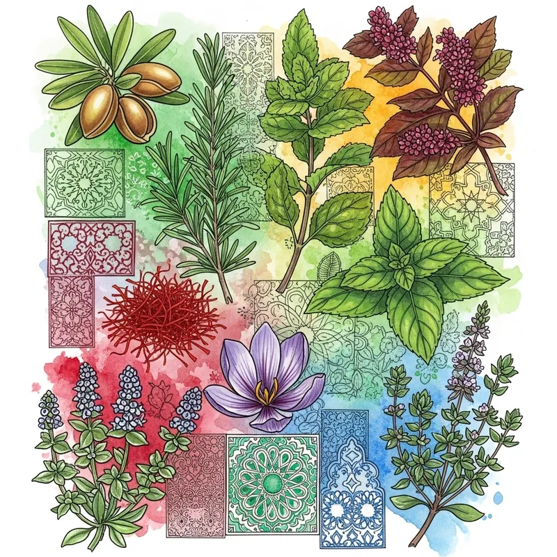 Moroccan Medicinal and Aromatic Plants Art: Vibrant Nature-Inspired Painting