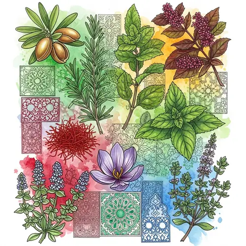 Moroccan Medicinal and Aromatic Plants: Vibrant Mixed Media Painting
