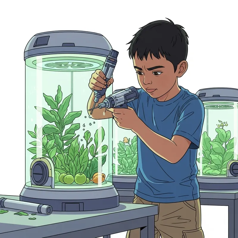 Boy Creating Ventilation Holes in Cultivation Capsule