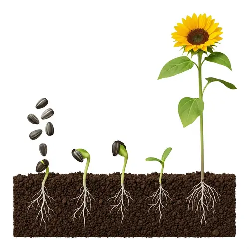 Sunflower Seedlings Growth Process - Illustration