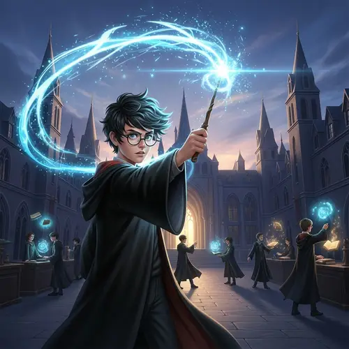 Young Wizard Casting Magical Spell | Hogwarts School