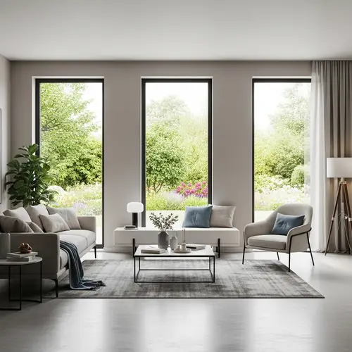 Modern Spacious Living Room with Garden View