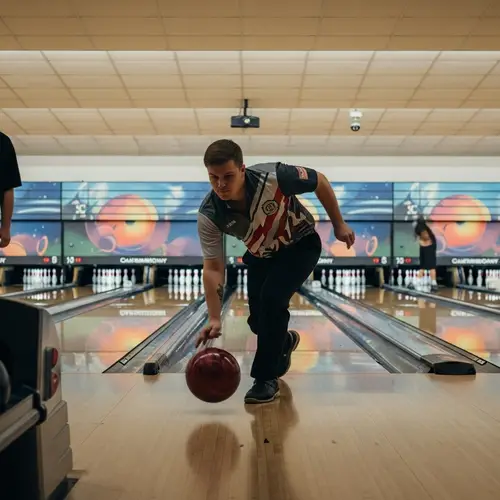 High-Speed Bowling Strike Action Image | Vibrant Bowling Alley Scene