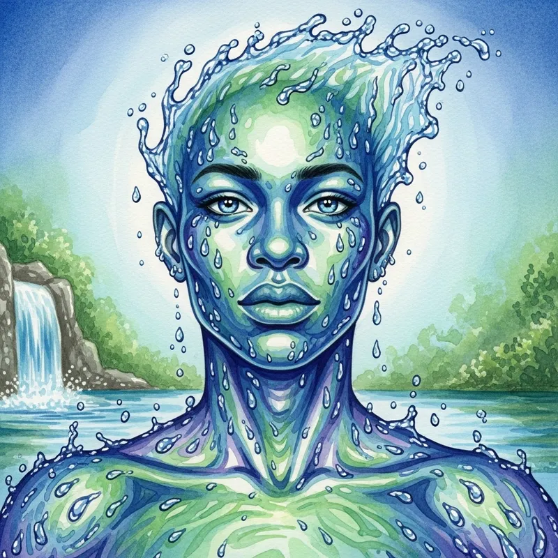 Androgynous Water Person Painting with African Descent Androgynous Water Person Painting with African Descent