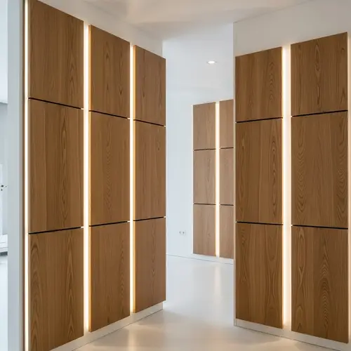 Sleek 3D Oak Wood Wall Panels with Backlights