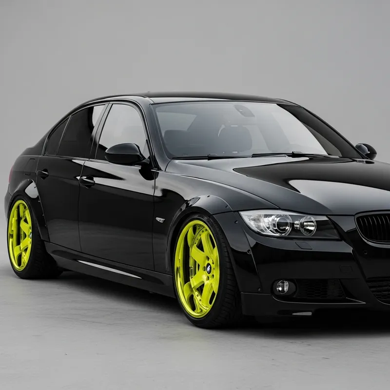 Custom Black BMW 335i E90 Widebody with Neon Yellow Wheels
