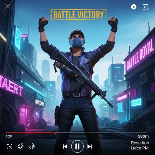 Futuristic Battle Royale Video Game Character Celebrates Victory