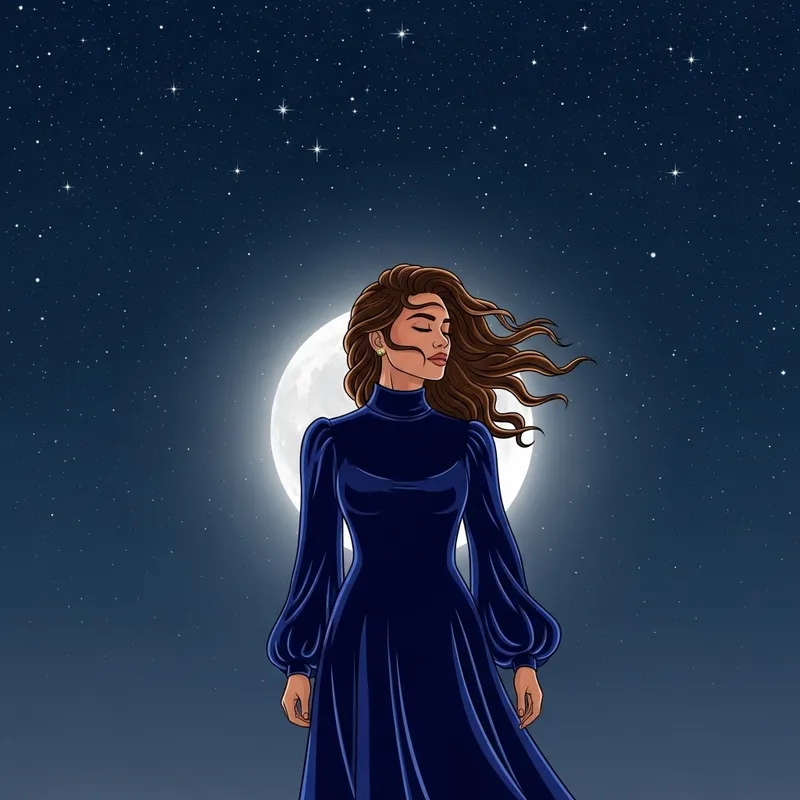 Tranquil Night Portrait: Enchanting South Asian Woman Under Starlit Sky