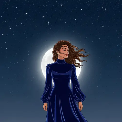Serenity Under the Stars: Nighttime Illustration of a South Asian Woman