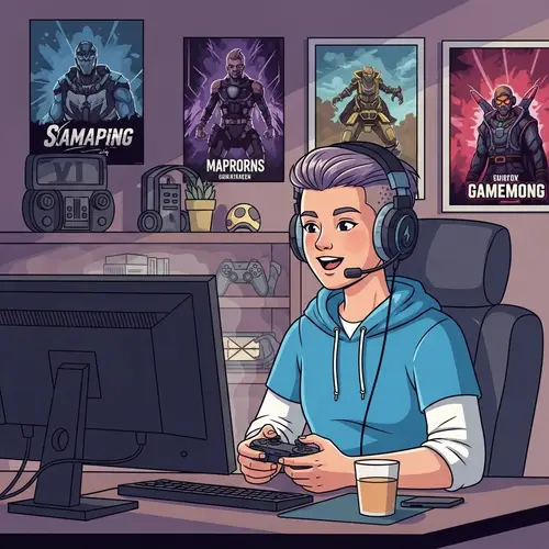 Popular Livestreamer with Stylish Hair and Gaming Setup