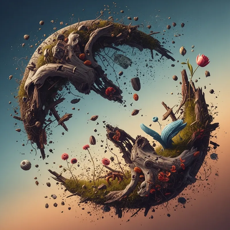 The Evolving Cycle: Realistic Surreal Depiction of Transformation