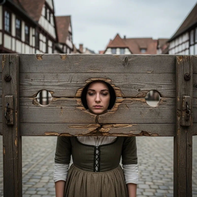 Caucasian Woman in Historical Pillory Scene Caucasian Woman in Historical Pillory Scene