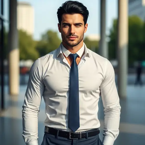 Confident Handsome Caucasian Man with Green Eyes