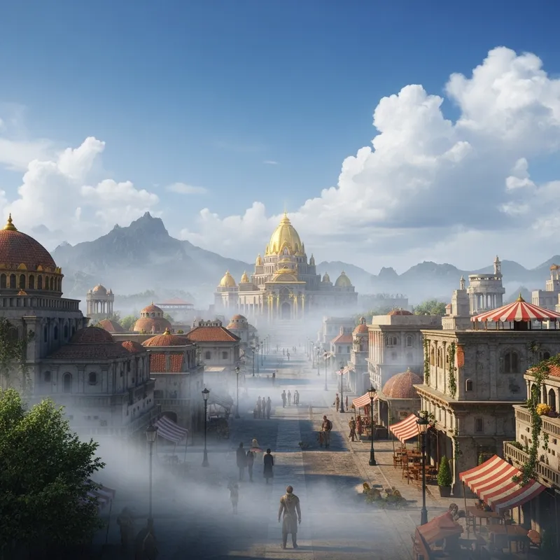 Santal City Shrouded in Fog | Central Temple Glows with Gold