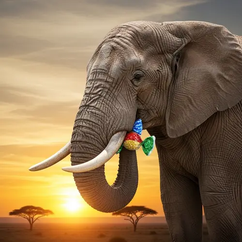 Elephant Enjoying Sweet Treat at Sunset