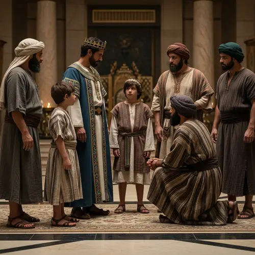 Realistic 4K Image: Joseph Confronts Brothers in Egyptian Palace Hall