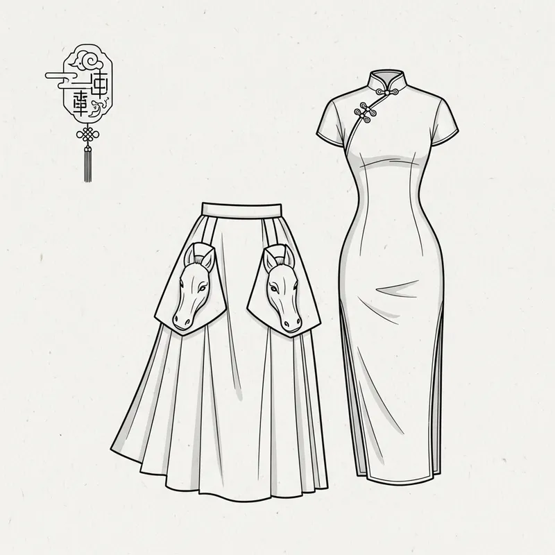 Ma Mian Skirt & Cheongsam Sketch | Chinese Attire Art