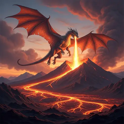 Majestic Fire-Breathing Dragon Soaring in Ember-Colored Sky