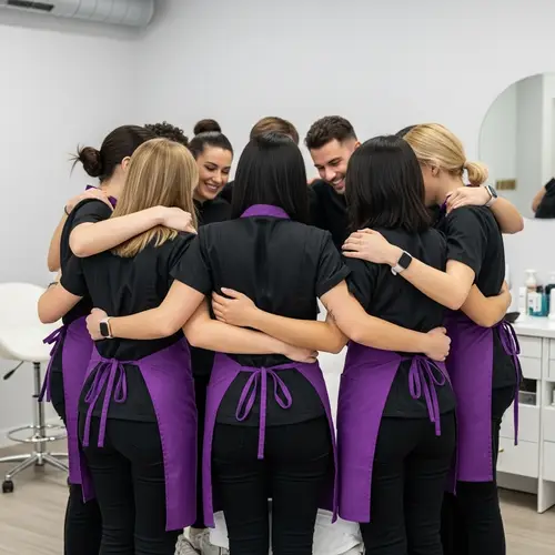 Beauty Therapists in Unity: Black and Purple Uniforms