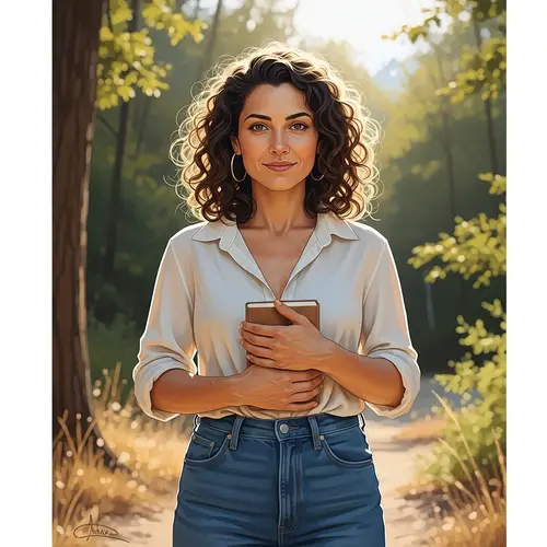 Realistic Portrait of a Confident Woman | Tranquil Natural Setting