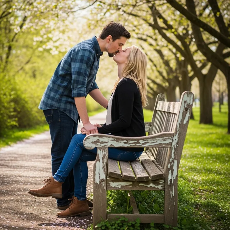 Romantic Park Kiss - Tall Boy with Perilla & Blonde Girl