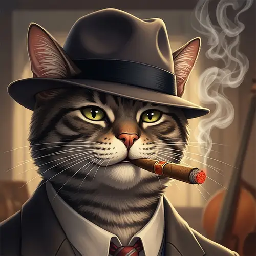 Cat Wearing a Hat with Cigar - Unique Illustration