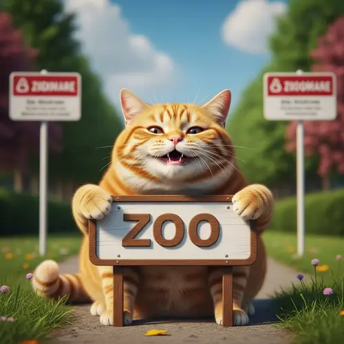 Chubby Ginger Cat in Park: Realistic & Detailed Photo Representation