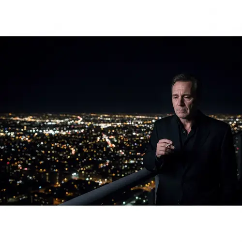 Solitude and Melancholy: Contemplative Man on Balcony in the City